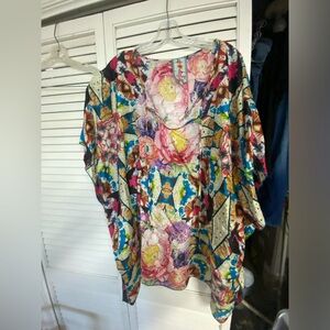 Johnny Was Colorful Floral Kimono Blouse/Swim Cover Up